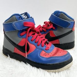 Nike Air Force 1 High Tops Strap ID Shoes Boys / Mens 6 Blue Red Sneakers